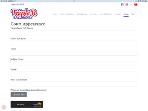 Court appearance form from Triple R Bail Bonds.