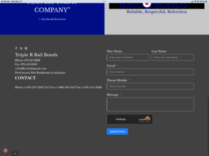 Contact form for Triple R Bail Bonds.